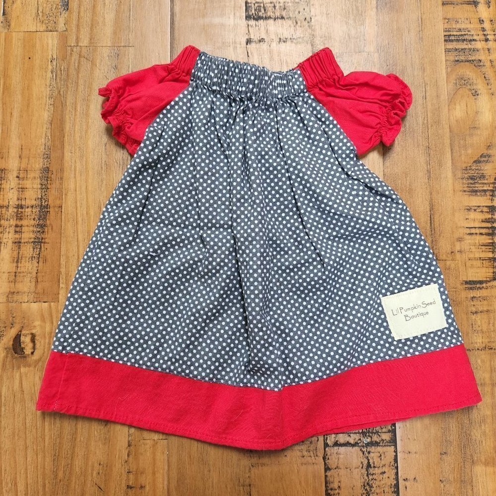 Handmade 0-6M Polka Dot Cotton Dress Red Grey Ohio State Baby Infant